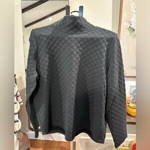 Quilted Black Long Sleeve Mock Neck Top